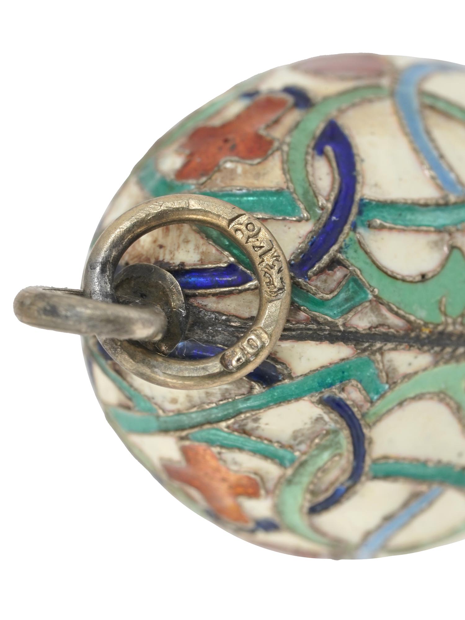 RUSSIAN SILVER GILT CLOISONNE ENAMEL EGG PENDANT PIC-2